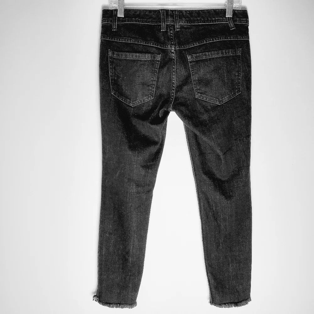 Free People Black Raw Hem Knee Cut Skinny Jeans